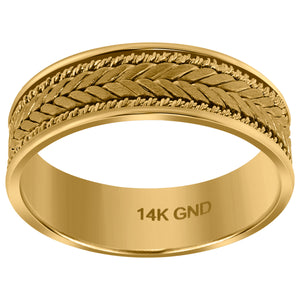 14kt Yellow Gold Mens Braided Center Rope Milgrain Wedding Band Ring 6.5mm Size 10