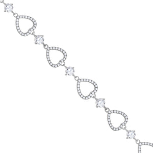 925 Sterling Silver Women Cubic Zirconia Link Heart Bracelet
