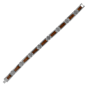 Tungsten Brown Wood Inlay Mens H Style Cross Fashion Bracelet 10mm Size 8.5 Inches