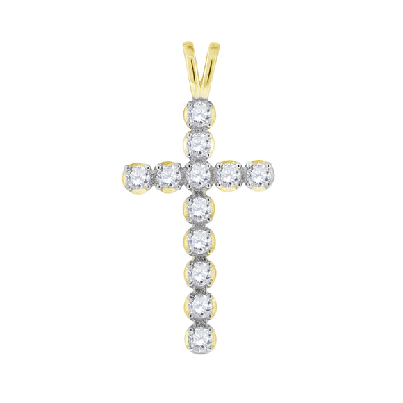 925 Sterling Silver Yellow-tone Unisex CZ Cross Religious Charm Pendant