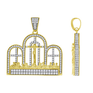 925 Sterling Silver Yellow-Tone Mens Cubic-Zirconia Last Supper Religious Charm Pendant