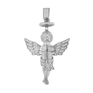 925 Sterling Silver Mens Cubic Zirconia Religious Praying Angel Charm Pendant