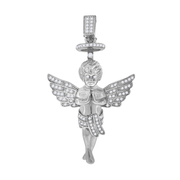925 Sterling Silver Mens Cubic Zirconia Religious Praying Angel Charm Pendant