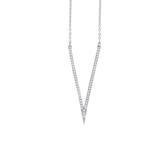 925 Sterling Silver Women Cubic Zirconia Fashion V Shape Necklace