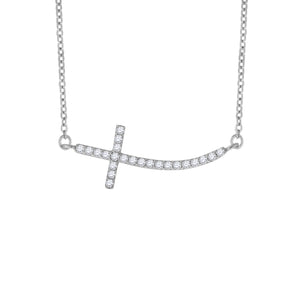 925 Sterling Silver Women Cubic Zirconia Rolo Link Religious Cross Necklace