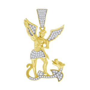 925 Sterling Silver Yellow-tone Mens CZ Saint Michael Religious Charm Pendant