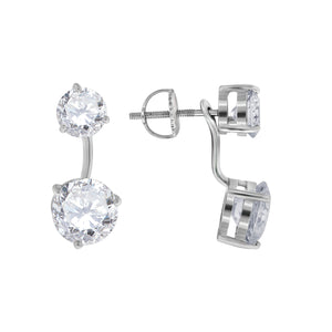 925 Sterling Silver Womens Cubic Zirconia Round Earring Jacket With Studs