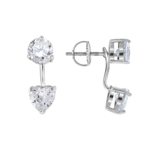 925 Sterling Silver Womens Heart Cubic Zirconia Heart Earring Jacket With Studs
