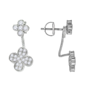 925 Sterling Silver Womens Cubic Zirconia Flower Earring Jacket With Studs