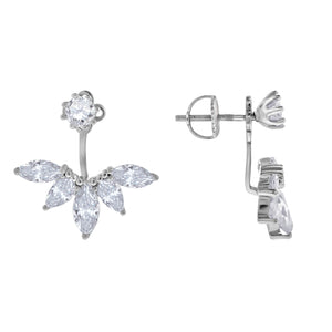 925 Sterling Silver Womens Marquise Cubic Zirconia Leaf Motif Earring Jacket With Studs