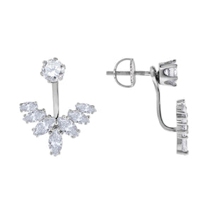 925 Sterling Silver Womens Marquise Cubic Zirconia Leaf Motif Earring Jacket With Studs