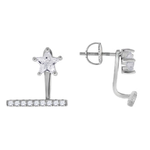 925 Sterling Silver Womens Star Cubic Zirconia Star Earring Jacket With Studs