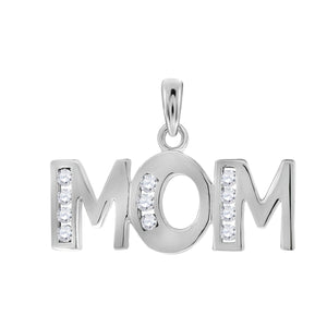 925 Sterling Silver Womens Cubic Zirconia MOM Charm Pendant