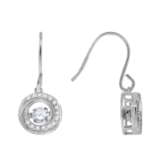 925 Sterling Silver Womens Cubic Zirconia Round Dangle Earrings