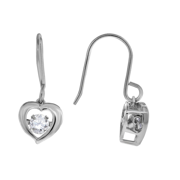925 Sterling Silver Womens Cubic Zirconia Heart Dangle Earrings
