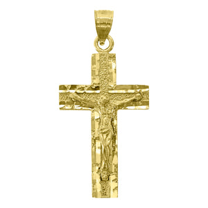 14kt Yellow Gold Womens Diamond-cut Cross Crucifix Ht:35.1mm Religious Pendant Charm