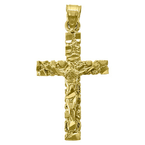14kt Yellow Gold Womens Diamond-cut Nugget Latin Cross Crucifix Ht:32.8mm Religious Pendant Charm