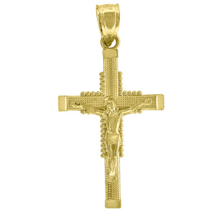 14kt Yellow Gold Unisex Cross Crucifix Ht:25.6mm Religious Pendant Charm