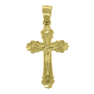 14kt Yellow Gold Unisex Diamond-cut Cross Crucifix Religious Charm Pendant