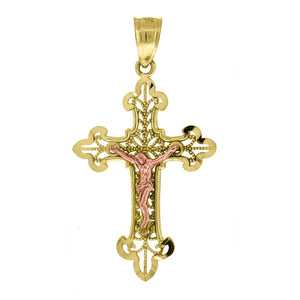 14kt Gold Unisex Two-tone Cross Crucifix Religious Pendant Charm