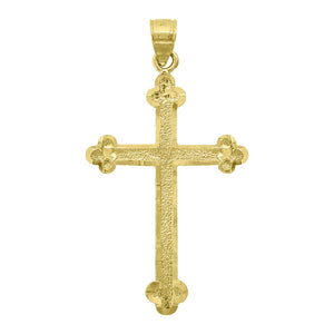 14kt Yellow Gold Womens Diamond-cut Textured Budded Cross Religious Pendant Charm