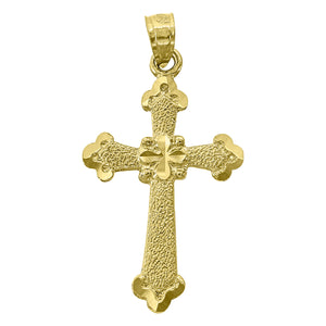 14kt Yellow Gold Unisex Diamond-cut Textured Cross Ht:29.1mm Religious Pendant Charm