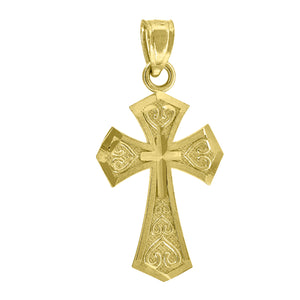 14kt Yellow Gold Unisex Diamond-cut Cross Ht:25.4mm Religious Pendant Charm