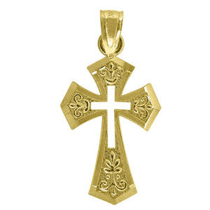 14kt Yellow Gold Unisex Diamond-cut Cross Ht:25.7mm Religious Pendant Charm