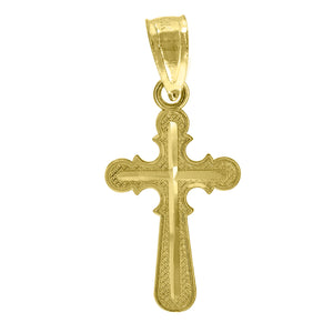 14kt Yellow Gold Unisex Diamond-cut Cross Ht:21.3mm Religious Pendant Charm