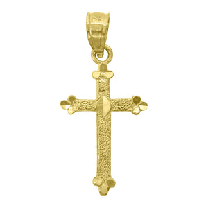 14kt Yellow Gold Unisex Diamond-cut Cross Ht:22.6mm Religious Pendant Charm