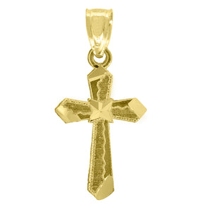 14kt Yellow Gold Unisex Religious Diamond-cut Cross Pendant Charm