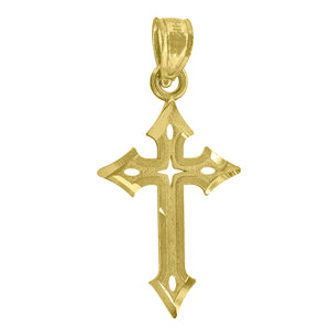 14kt Yellow Gold Unisex Diamond-cut Cross Religious Pendant Charm