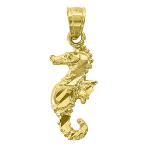 14kt Yellow Gold Unisex Diamond-cut Sea Horse Animal Ht:20.7mm Pendant Charm