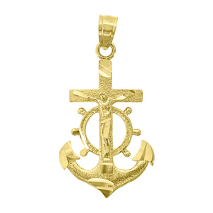 14kt Yellow Gold Unisex Diamond-cut Anchor Cross Crucifix Ht:26.8mm Religious Pendant Charm