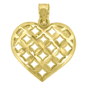 14kt Yellow Gold Womens Diamond-cut Heart Ht:21mm Pendant Charm