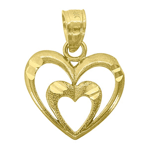 14kt Yellow Gold Womens Diamond-cut Heart Ht:17.7mm Pendant Charm