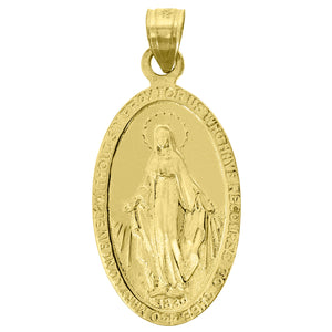 14kt Yellow Gold Unisex Mary Pray for Us Oval Religious Ht:31.5mm Pendant Charm