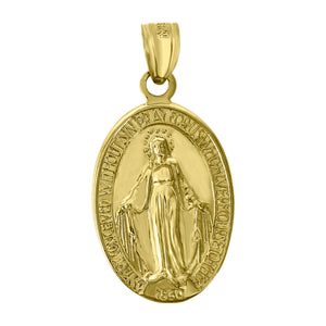 14kt Yellow Gold Womens Mary Pray for Us Oval Religious Ht:28.4mm Pendant Charm