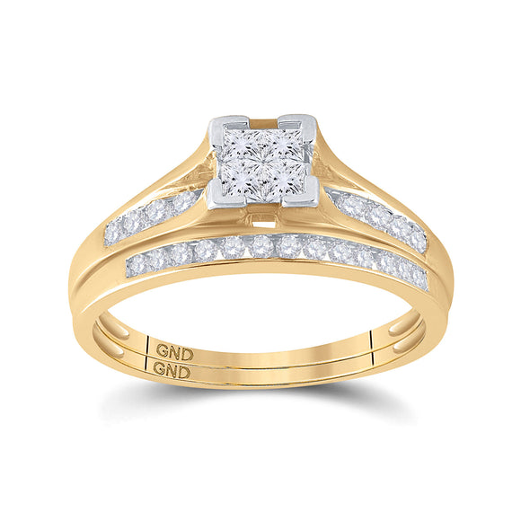 10kt Yellow Gold Princess Diamond Bridal Wedding Ring Band Set 1/2 Cttw Size 5