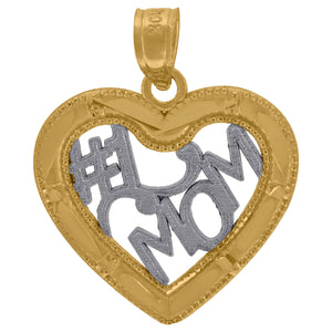 10kt Gold Two-tone Diamond-cut Womens Heart No.1 Ht:21.3mm x W:17.7mm Mom Charm Pendant