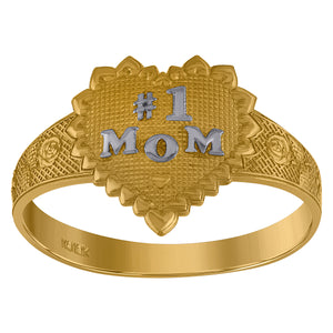 10kt Gold Womens Two-tone Textured No.1 Mom Band Ring
