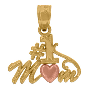 10kt Gold Two-tone Diamond-cut Womens Heart No.1 Ht:16.4mm x W:14.7mm Mom Charm Pendant
