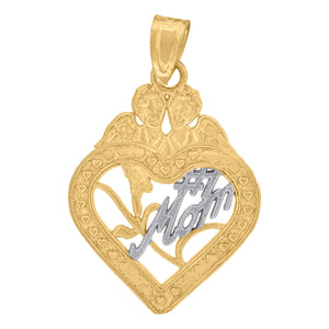 10kt Gold Two-tone Diamond-cut Womens Angel Heart No.1 Ht:25.6mm x W:15.9mm Mom Charm Pendant