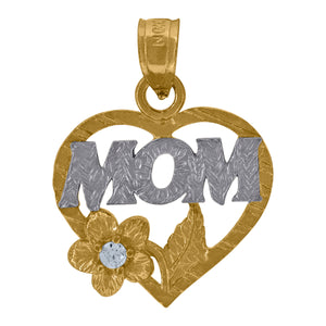 10kt Gold Two-tone Diamond-cut Womens Angel Heart No.1 Ht:25.6mm x W:15.9mm Mom Charm Pendant
