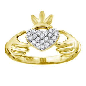 10kt Two-tone Gold Womens Cubic Zirconia Claddagh Ring