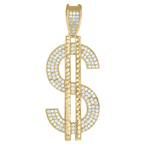 10kt Two-Tone Gold Mens Cubic-Zirconia Gambling Dollar Sign Charm Pendant