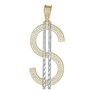 10kt Two-Tone Gold Mens Cubic-Zirconia Gambling Dollar Sign Charm Pendant
