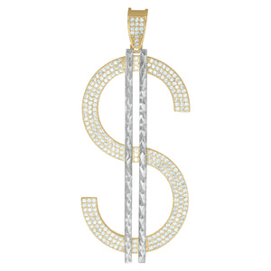 10kt Two-Tone Gold Mens Cubic-Zirconia Gambling Dollar Sign Charm Pendant