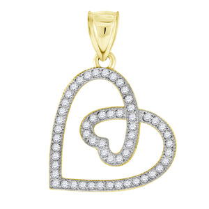 10kt Two-tone Gold Womens Cubic Zirconia Cubic-zirconia Double Hearts Love Charm Pendant