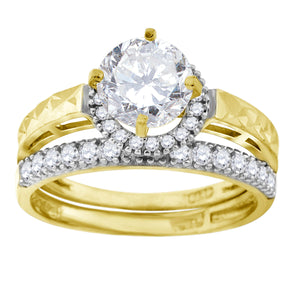 10kt Two-tone Gold Womens Cubic Zirconia DC Halo Bridal Ring Set